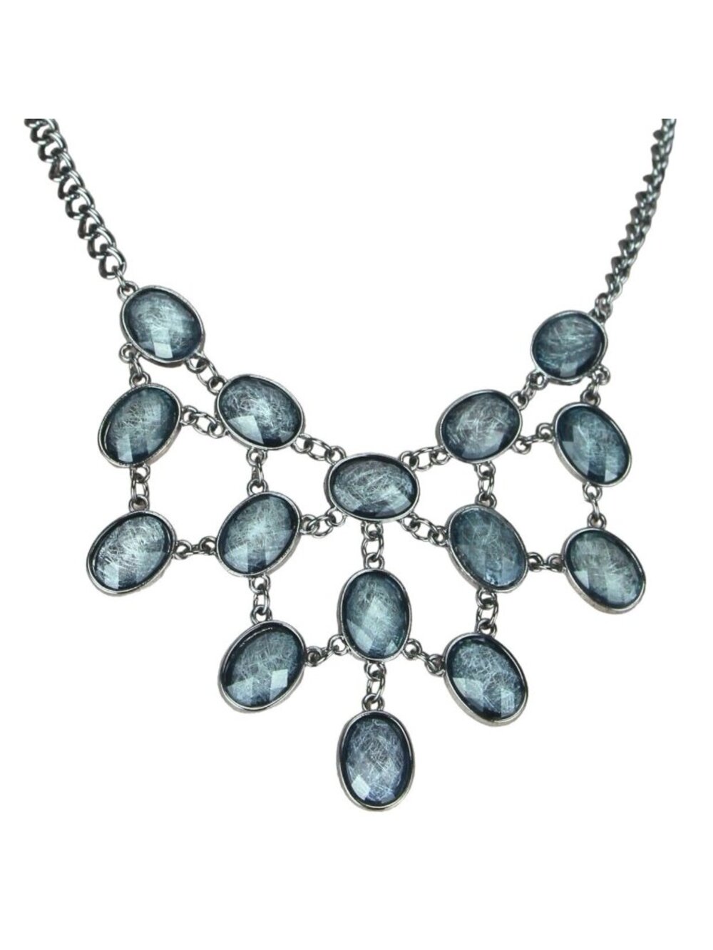 Mudd Necklace Gunmetal Silver-Tone Gray Sparkly Acrylic Jewels